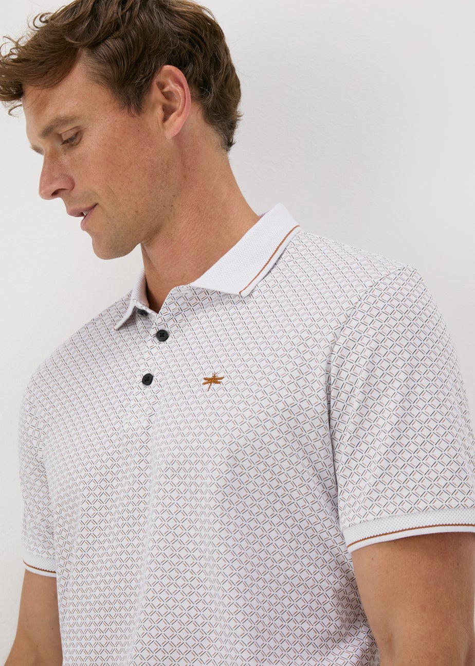 White Geometric Pattern Polo Shirt