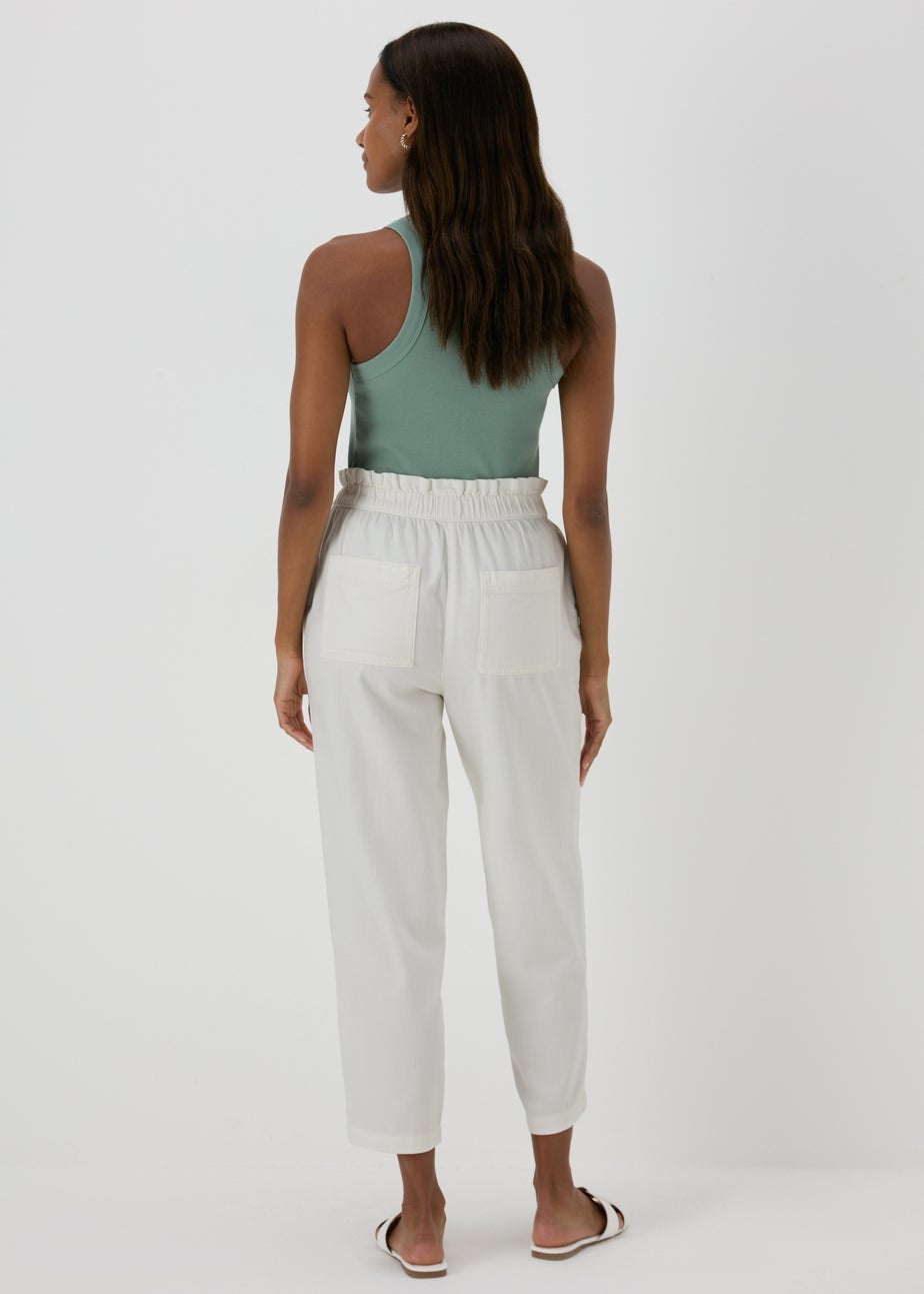 White Cotton Straight Leg Trousers
