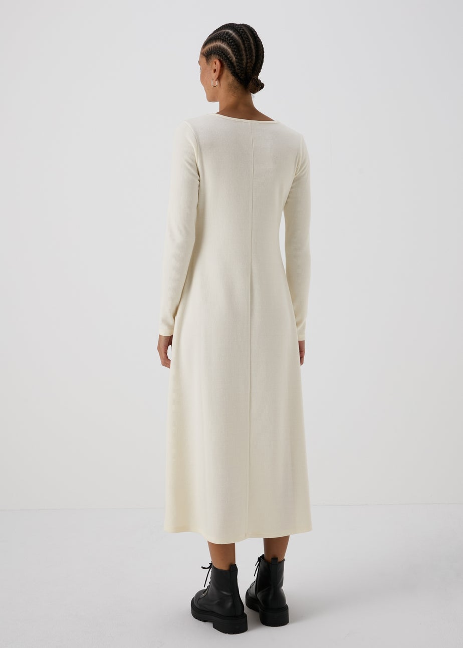 Cream Scoop Neck Midi Dress