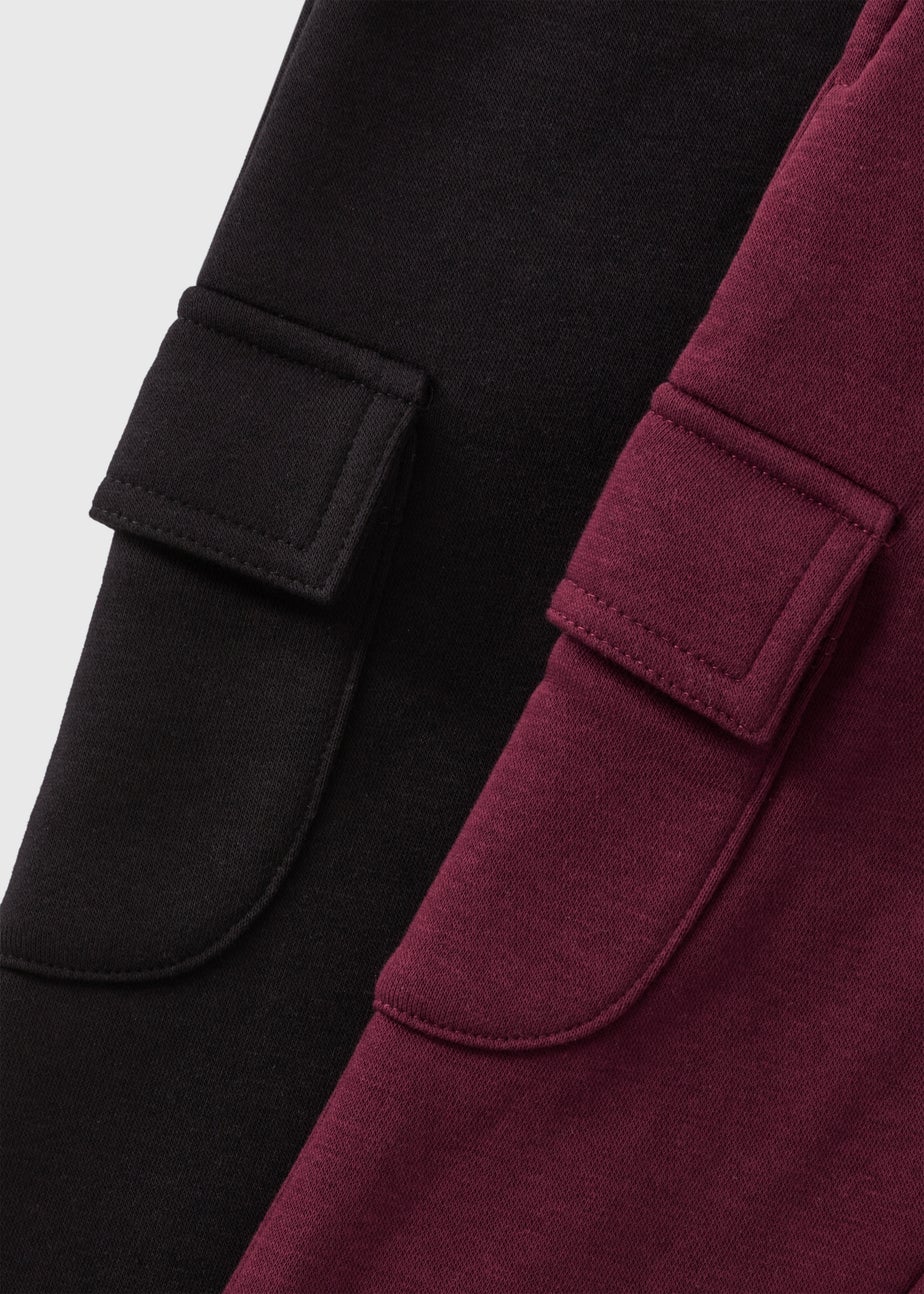 2 Pack Boys Black & Burgundy Cargo Jogging Bottoms (1-7yrs)