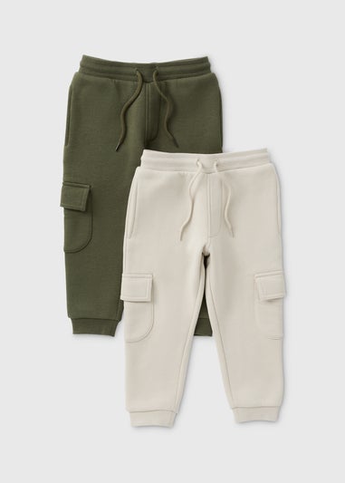 2 Pack Boys Khaki Cargo Jogging Bottoms (1-7yrs)