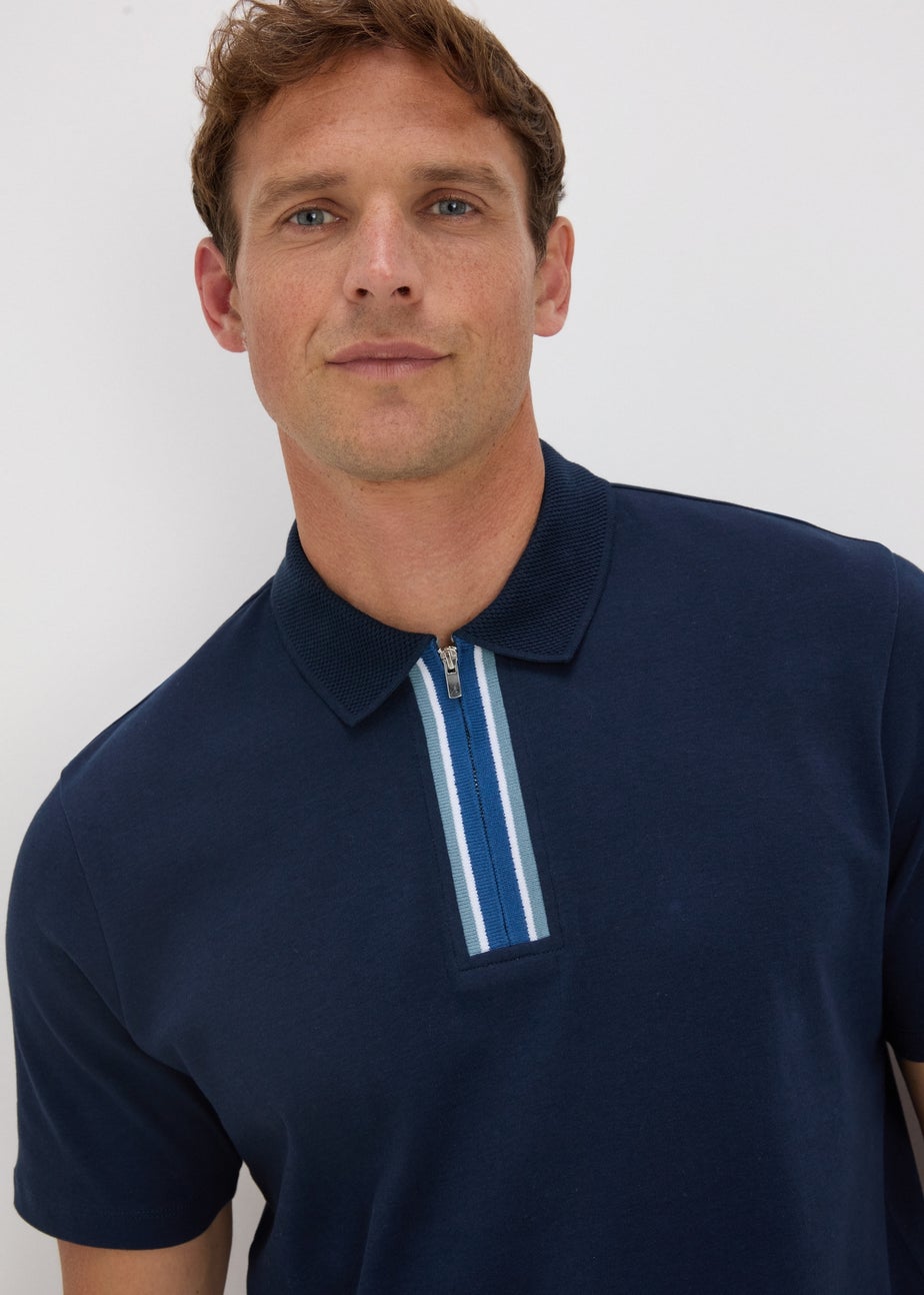 Navy Stripe Zip Polo Shirt