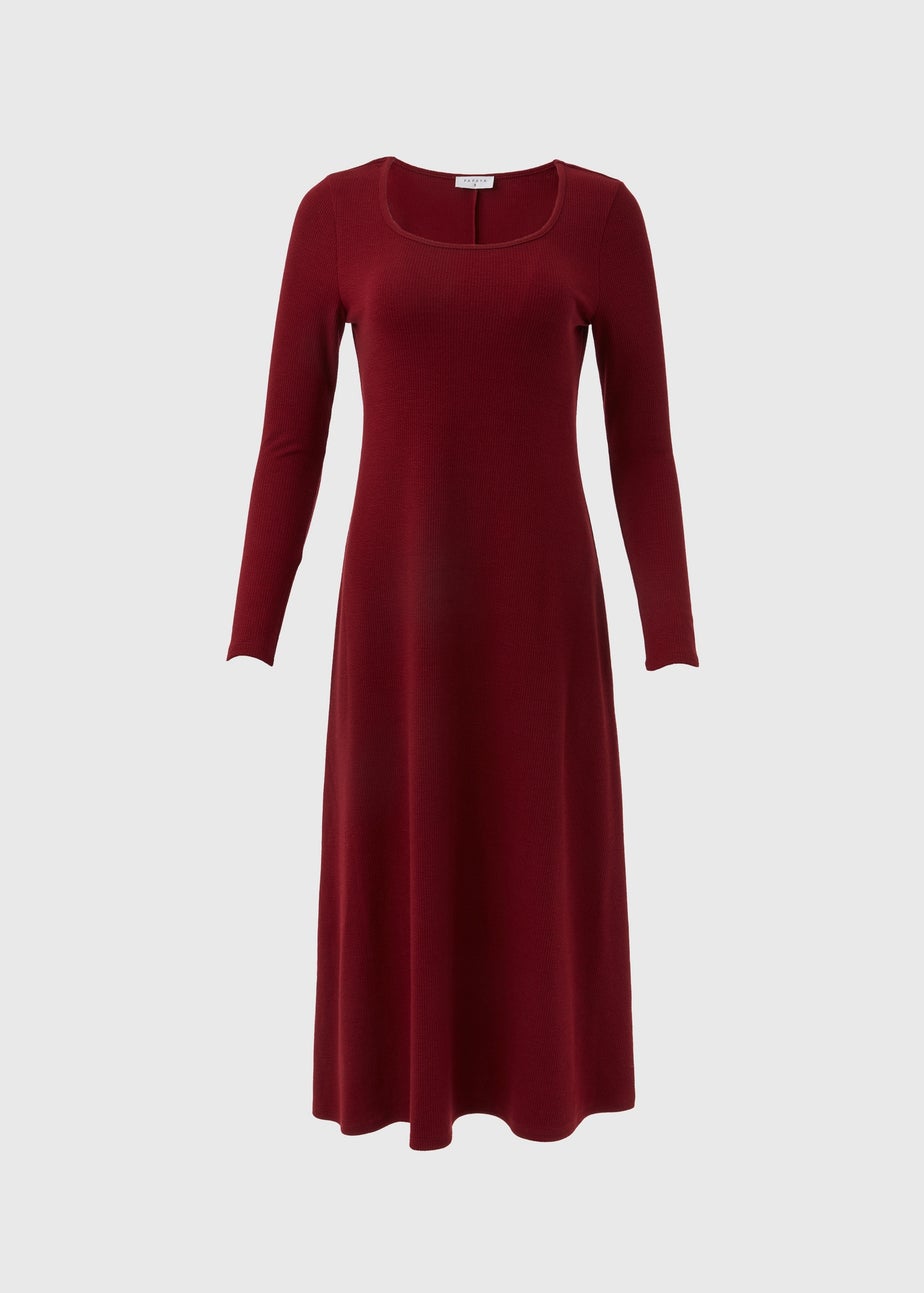 Burgundy Ribbed Scoop Neck Midi Dress