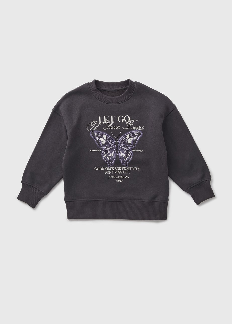 Girls Charcoal Butterfly Sweatshirt (7-15yrs)