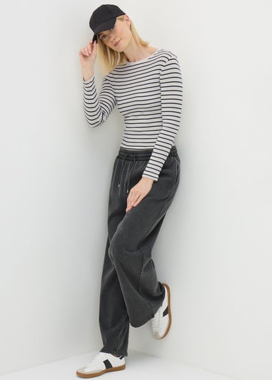 Cream Stripe Fitted Long Sleeve Top