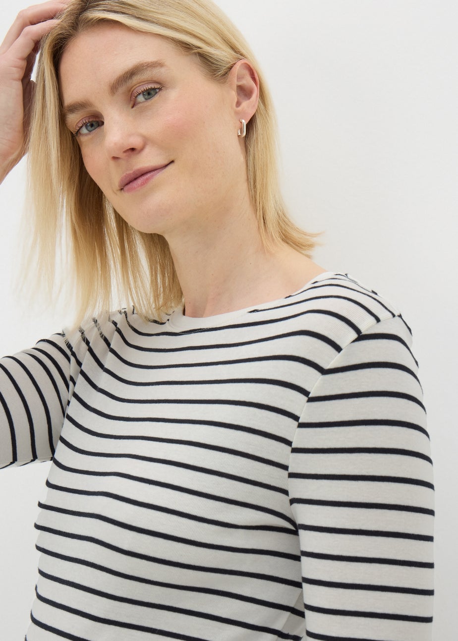 Cream Stripe Fitted Long Sleeve Top
