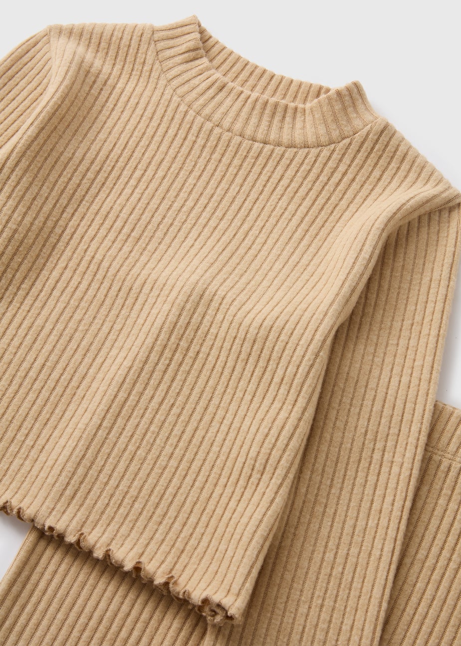 Girls Tan Ribbed Top & Skirt Set (7-15yrs)