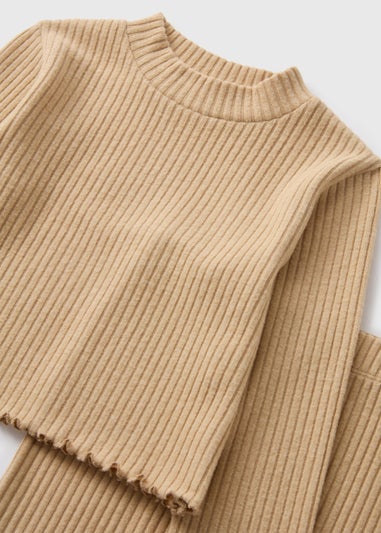 Girls Tan Ribbed Top & Skirt Set (7-15yrs)