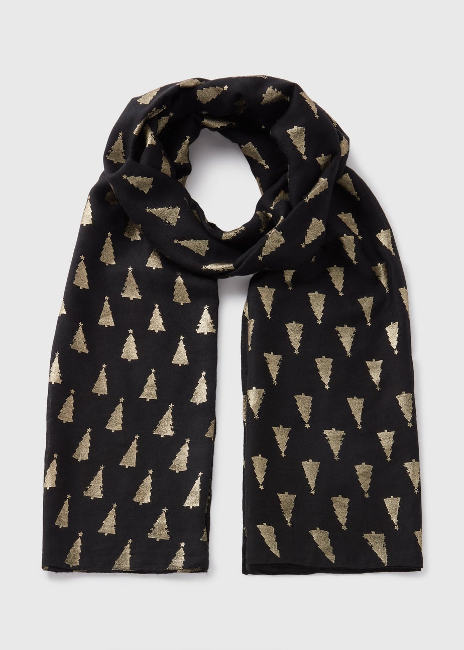 Black Foil Christmas Tree Woven Scarf