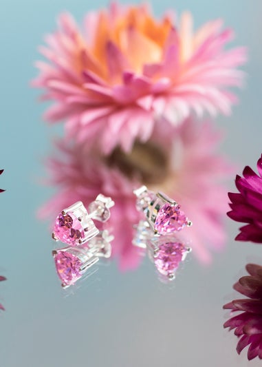 Golden Moments Sterling Silver Pink CZ Heart Stud Earrings