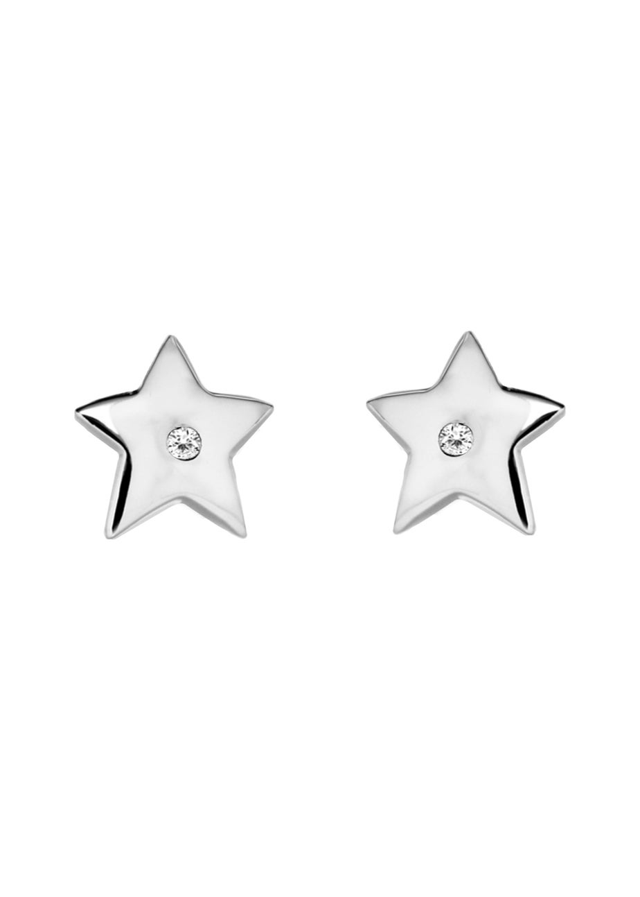 Golden Moments Sterling Silver Diamond Star Stud Earrings