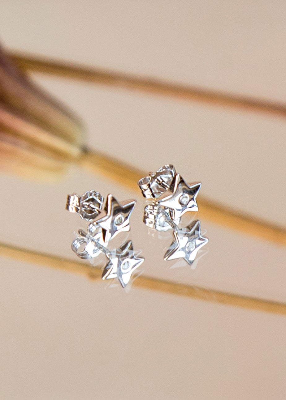 Golden Moments Sterling Silver Diamond Star Stud Earrings