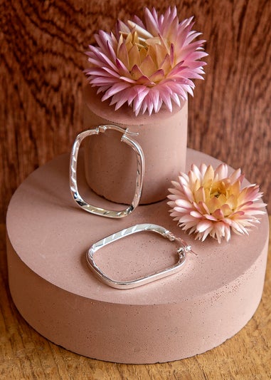 Golden Moments Sterling Silver Patterned-Rectangle Hoop Earrings