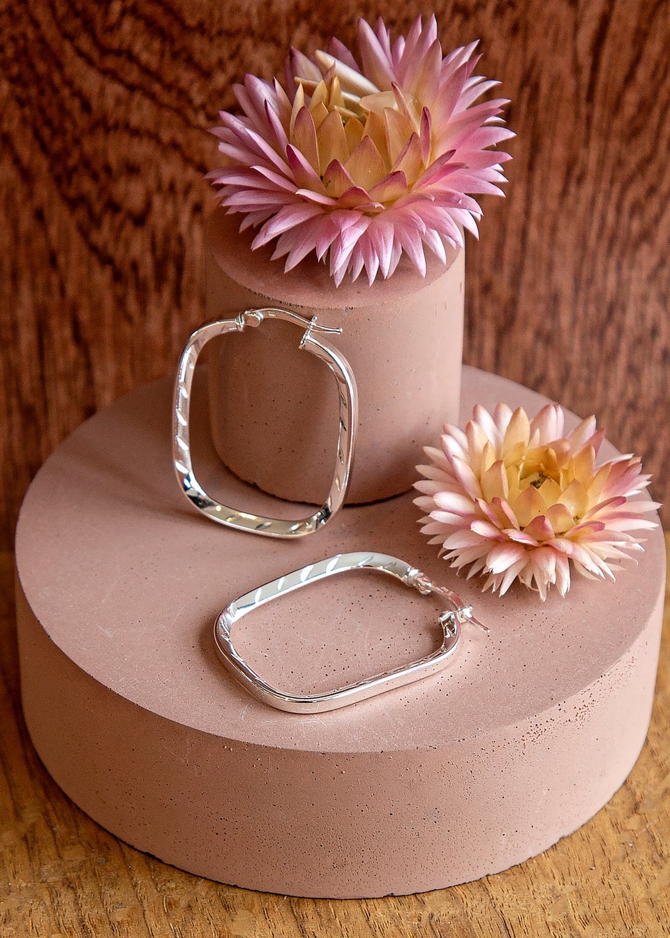 Golden Moments Sterling Silver Patterned-Rectangle Hoop Earrings