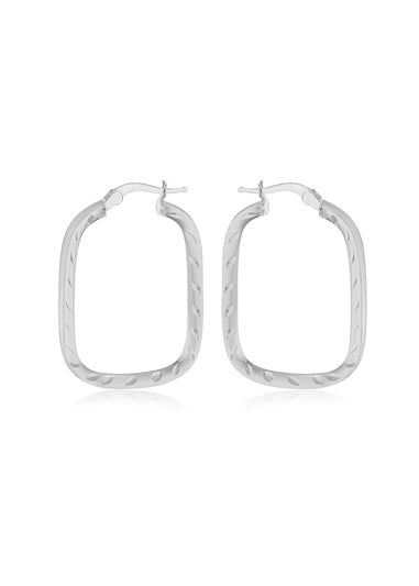 Golden Moments Sterling Silver Patterned-Rectangle Hoop Earrings