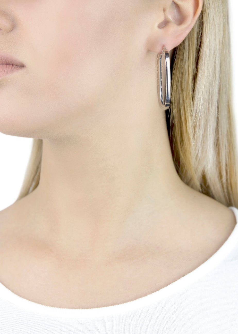 Golden Moments Sterling Silver Patterned-Rectangle Hoop Earrings