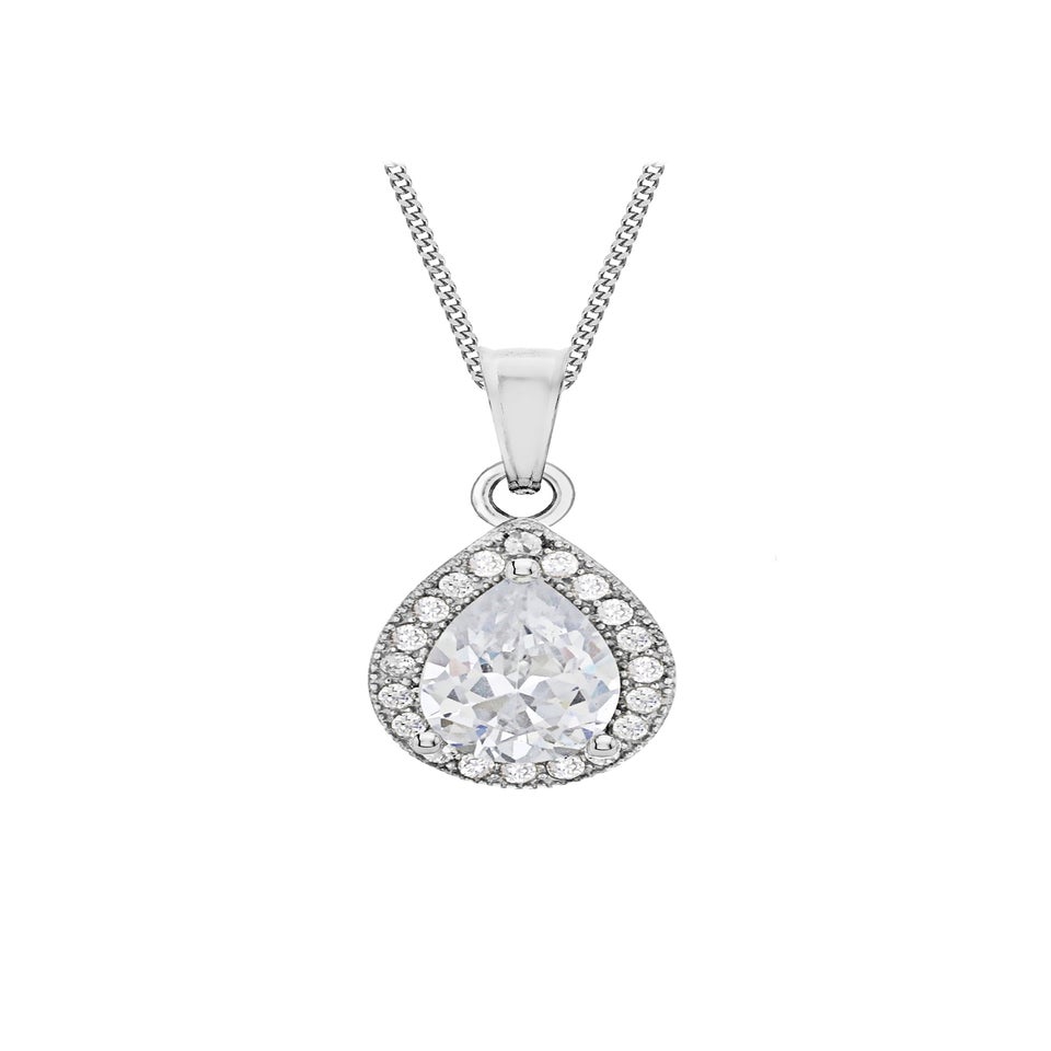 Golden Moments Sterling Silver CZ Halo Teardrop Necklace