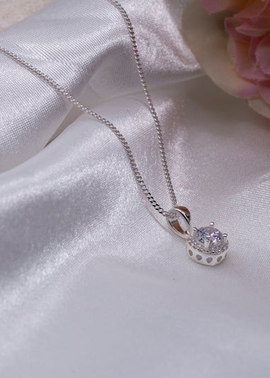Golden Moments Sterling Silver CZ Halo Necklace