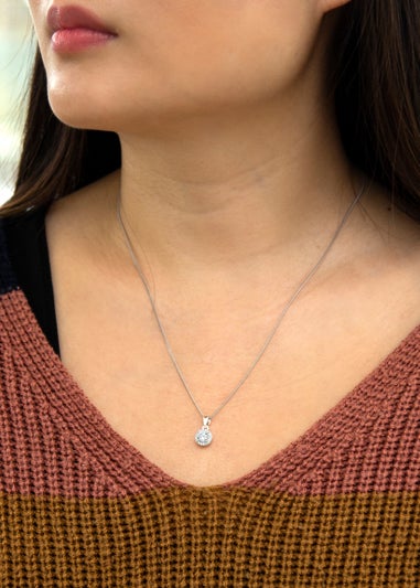 Golden Moments Sterling Silver CZ Halo Necklace