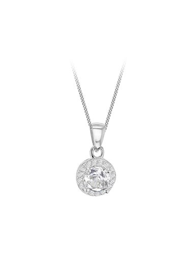 Golden Moments Sterling Silver CZ Halo Necklace