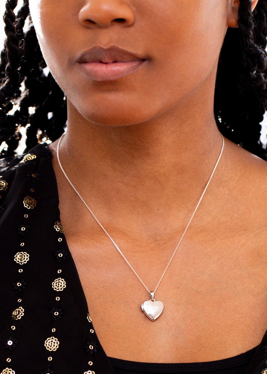 Golden Moments Sterling Silver Etched Heart Locket Necklace