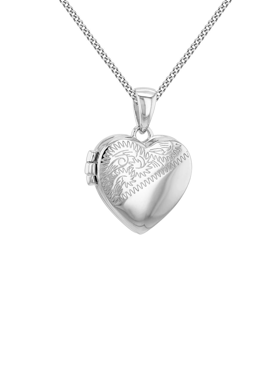 Golden Moments Sterling Silver Etched Heart Locket Necklace