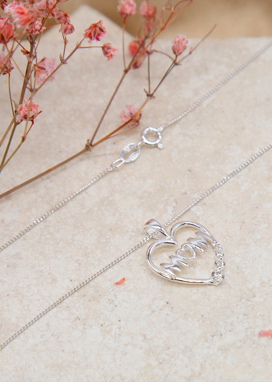 Golden Moments Sterling Silver CZ 'Mum' Heart Necklace