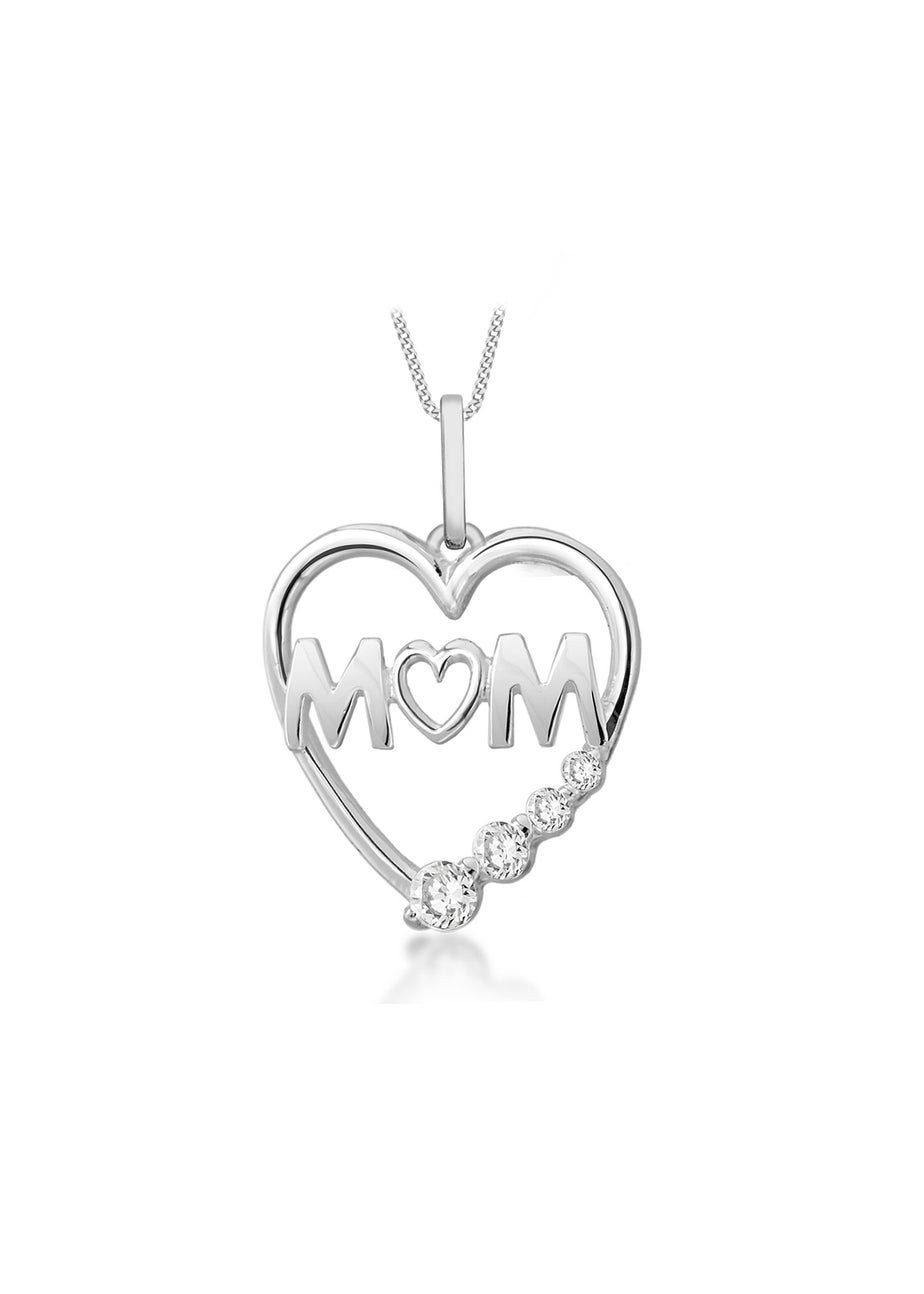 Golden Moments Sterling Silver CZ 'Mum' Heart Necklace