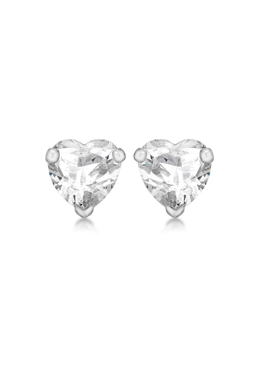 Golden Moments Sterling Silver Heart White CZ Stud Earrings