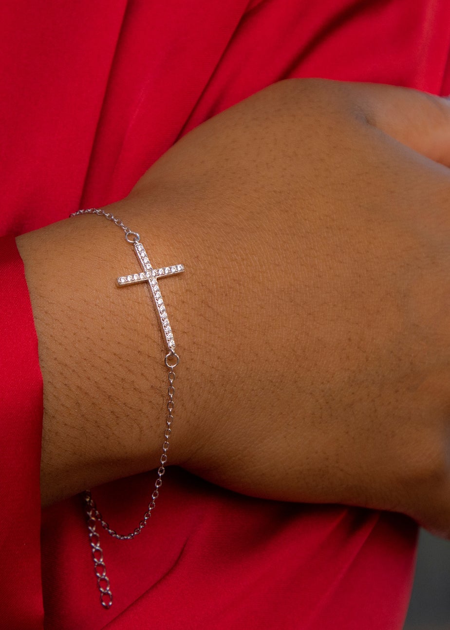 Golden Moments Sterling Silver CZ Cross Bracelet