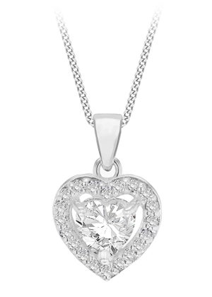 Golden Moments Sterling Silver White CZ Halo Heart Necklace