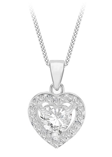 Golden Moments Sterling Silver White CZ Halo Heart Necklace