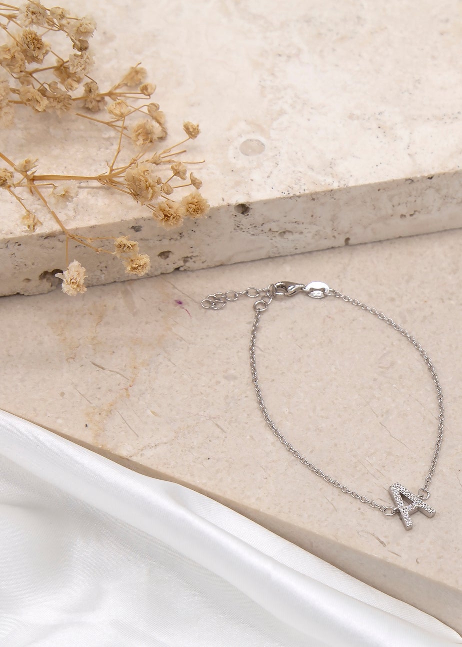 Golden Moments Sterling Silver CZ 'A' Initial Bracelet