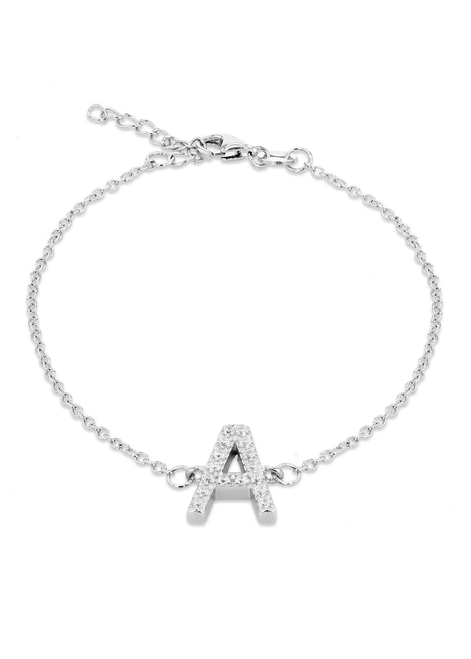 Golden Moments Sterling Silver CZ 'A' Initial Bracelet