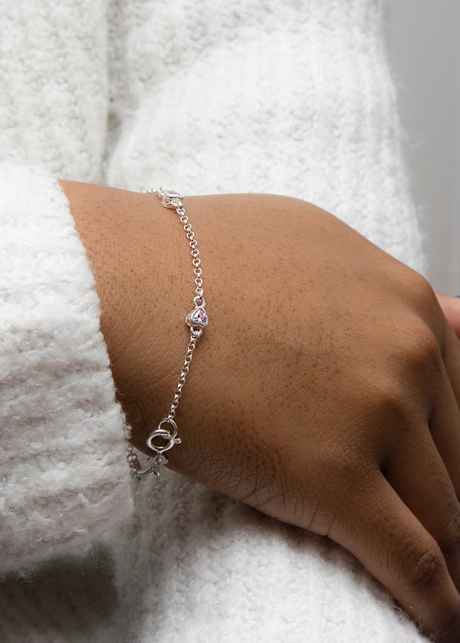 Golden Moments Sterling Silver Pink CZ Heart Bracelet