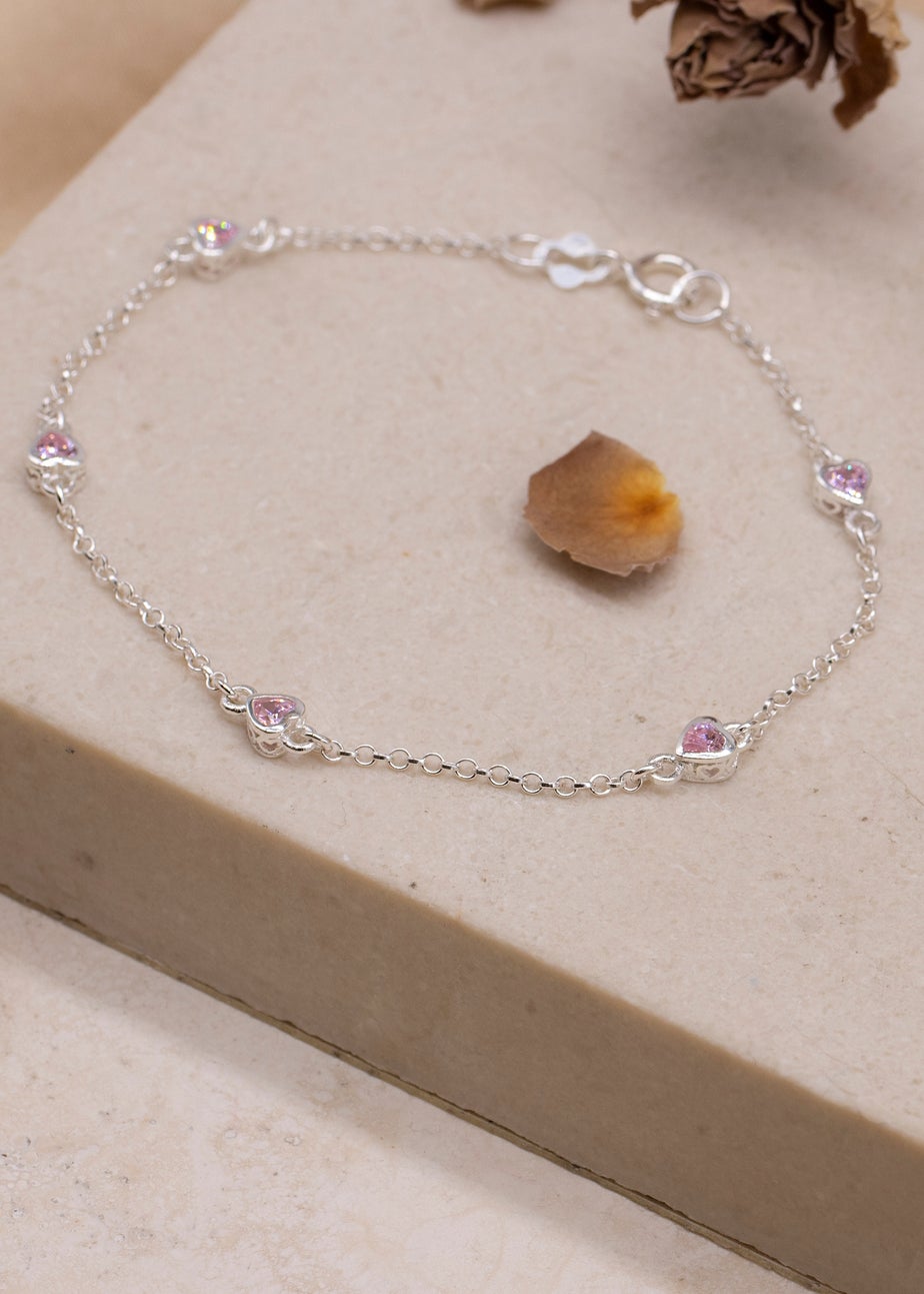 Golden Moments Sterling Silver Pink CZ Heart Bracelet