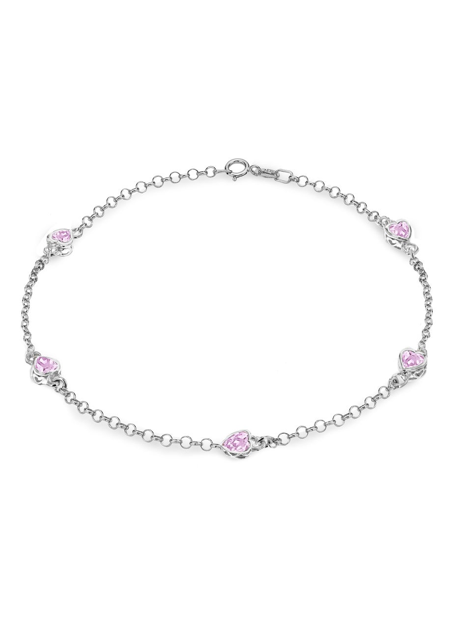 Golden Moments Sterling Silver Pink CZ Heart Bracelet