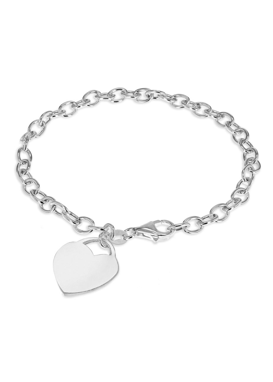 Golden Moments Sterling Silver Solid Heart-Charm Belcher Bracelet