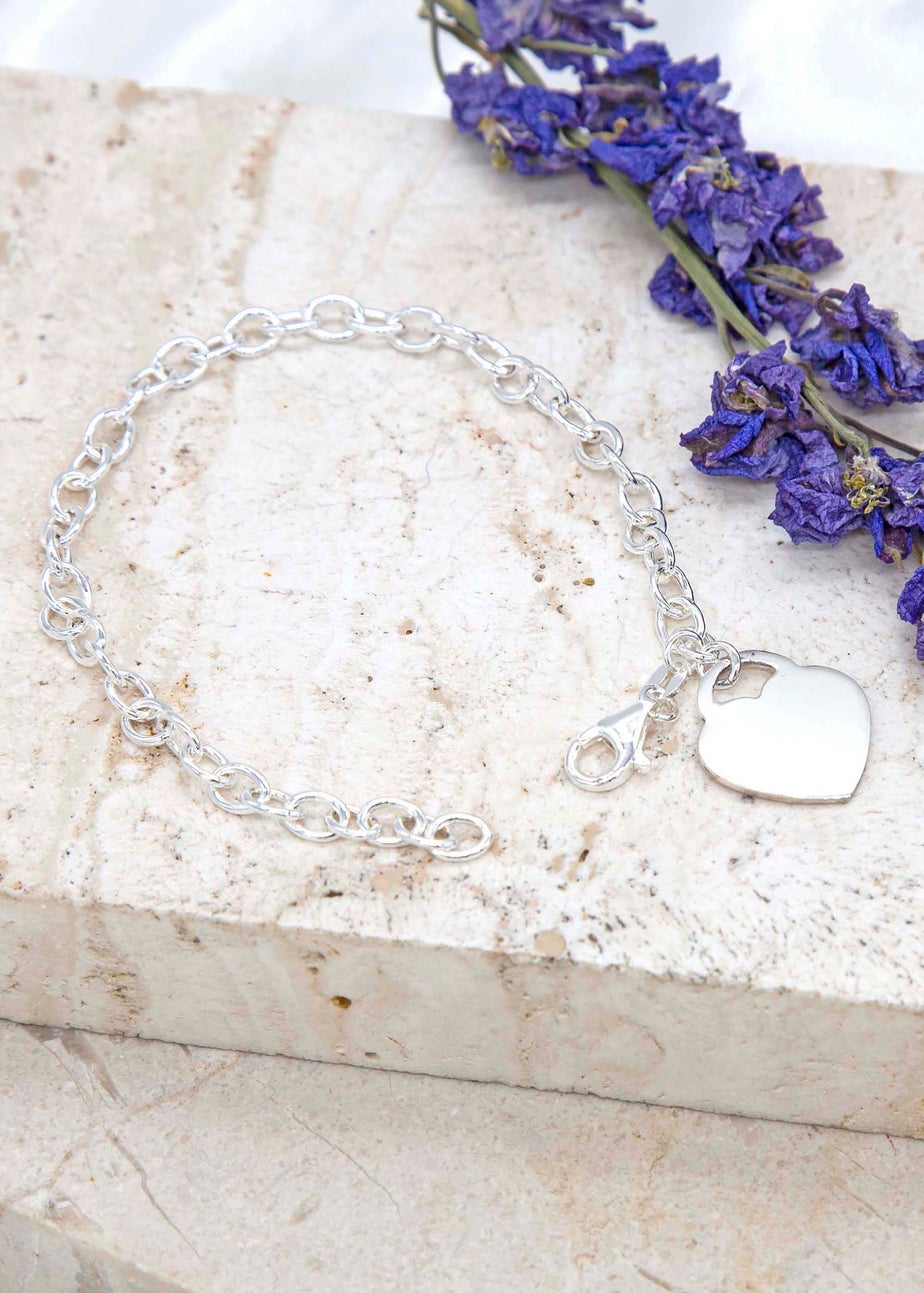 Golden Moments Sterling Silver Solid Heart-Charm Belcher Bracelet