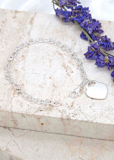 Golden Moments Sterling Silver Solid Heart-Charm Belcher Bracelet