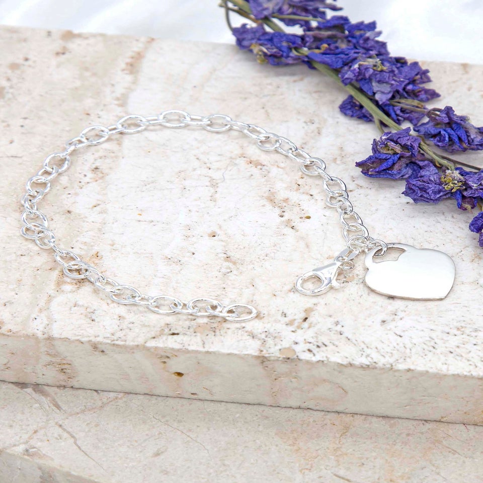 Golden Moments Sterling Silver Solid Heart-Charm Belcher Bracelet