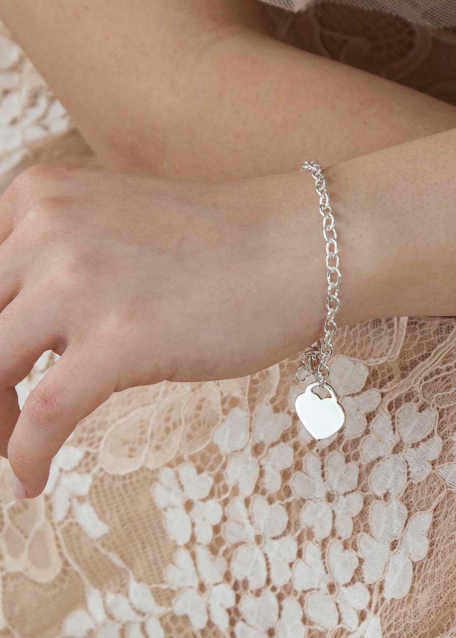 Golden Moments Sterling Silver Solid Heart-Charm Belcher Bracelet