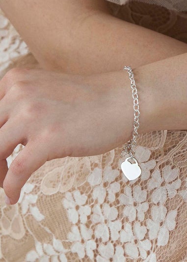 Golden Moments Sterling Silver Solid Heart-Charm Belcher Bracelet