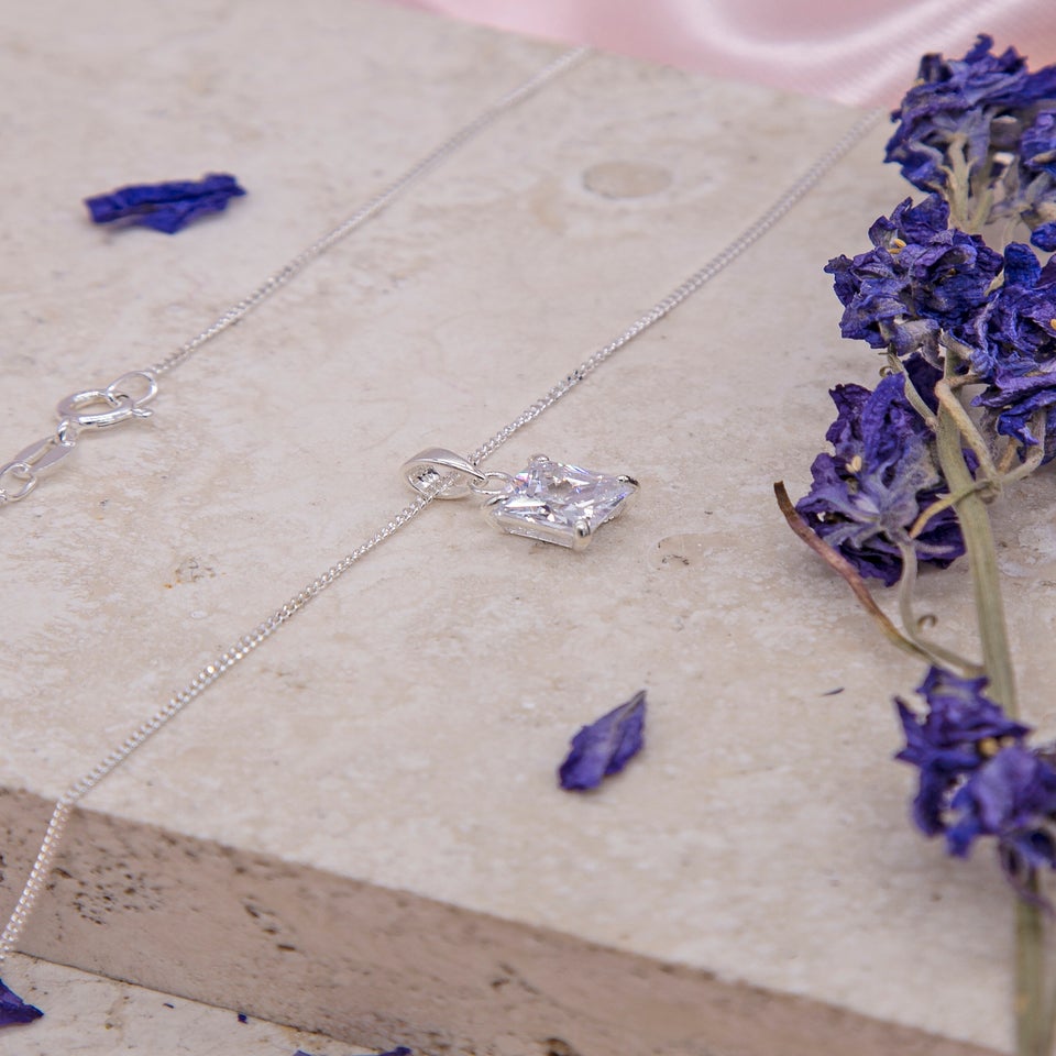 Golden Moments Sterling Silver Square CZ Necklace