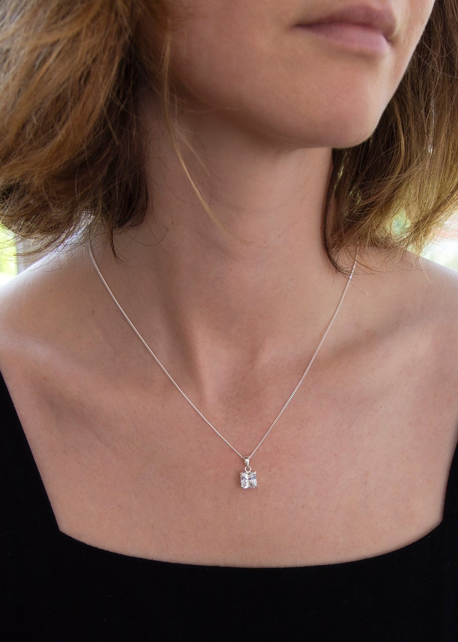 Golden Moments Sterling Silver Square CZ Necklace