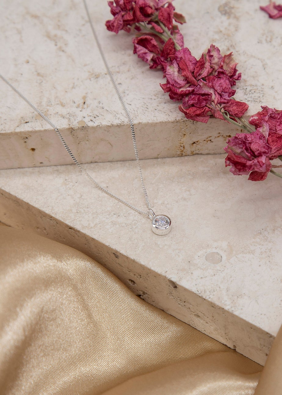 Golden Moments Sterling Silver CZ April Birthstone Necklace