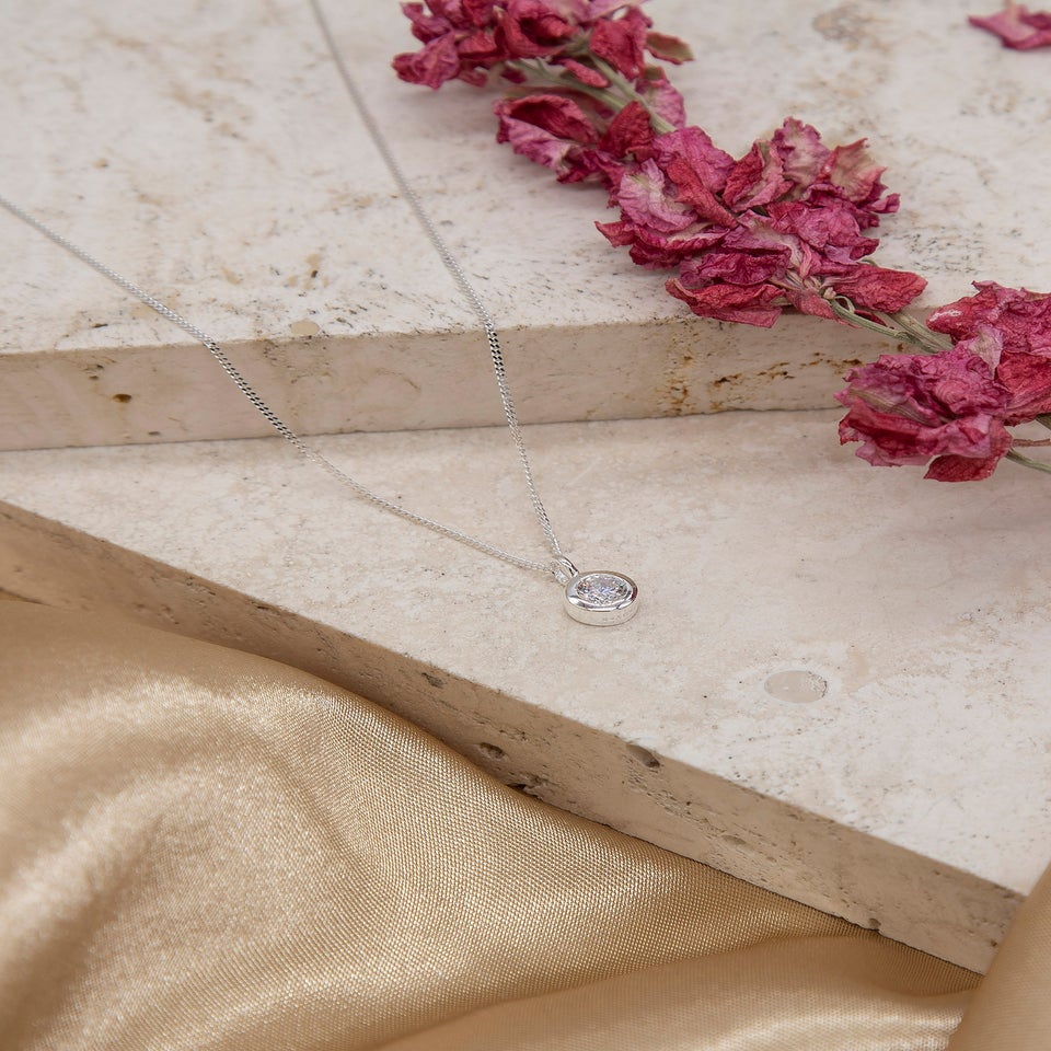 Golden Moments Sterling Silver CZ April Birthstone Necklace