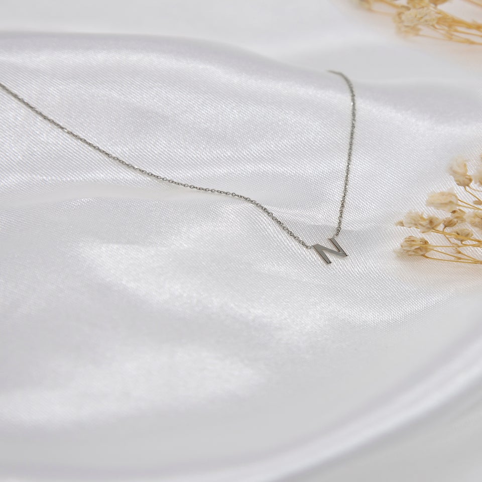 Golden Moments Sterling Silver 'N' Initial  Necklace