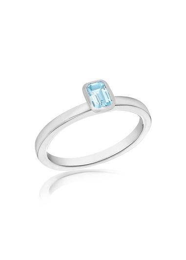 Golden Moments Sterling Silver Blue Rectangle CZ Band Ring