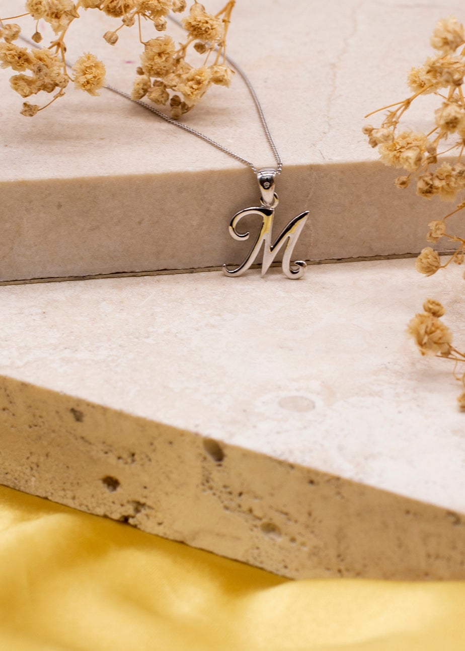Golden Moments Sterling Silver Diamond 'M' Initial Necklace